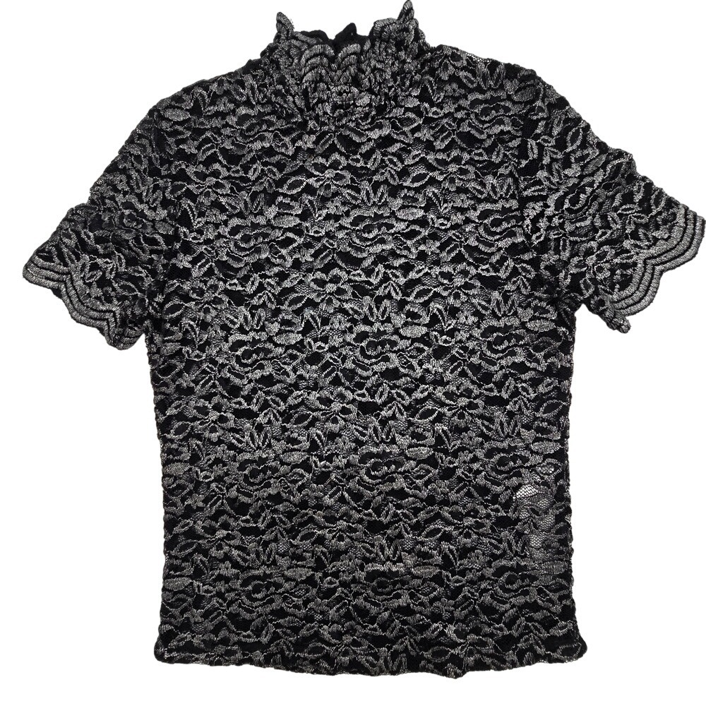 Zara Elegant Black and Gray Lace Blouse